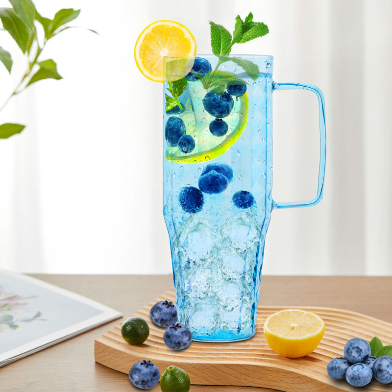 Tasse de 40 oz à motif de losanges borosilicatés avec poignée et paille, Bleu