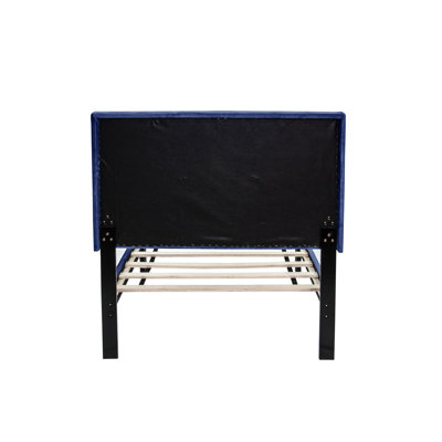 Twin Adjustable Headboard Bed In Velvet - 12 Slat Base Navy Blue With 12 Stable Foundation Feature