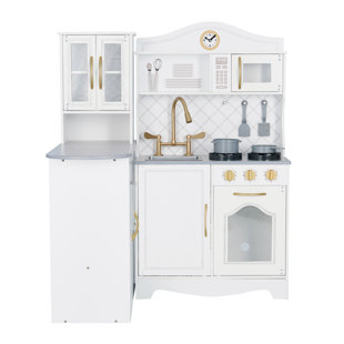  Teamson Kids Little Chef Berlin Kids Play Kitchen with 6 Kitchen  Accessories, Wooden Play Kitchen Set for Toddlers with Modern Chevron  Backsplash, Gold Hardware, & Storage Shelves, Gray/White : Toys 