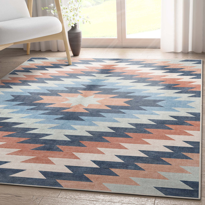 Tapis bleu tissé à plat Kehr Albuquerque Southwestern, Rectangle 2 pi 3 po x 3 pi 11 po