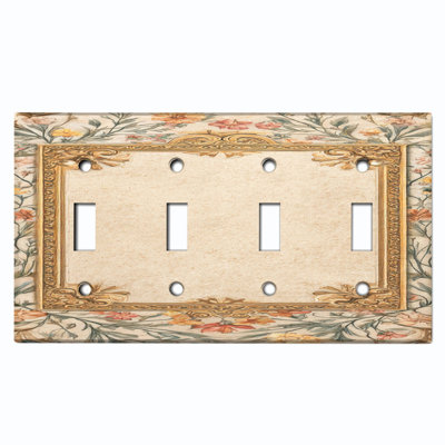 Plaque d'interrupteur en métal ; interrupteur à bascule 4 voies, taille standard américaine ; bordure florale élégante