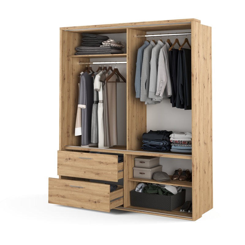 Gulbahar 2 Door Manufactured Wood Wardrobe, Oak Artisan