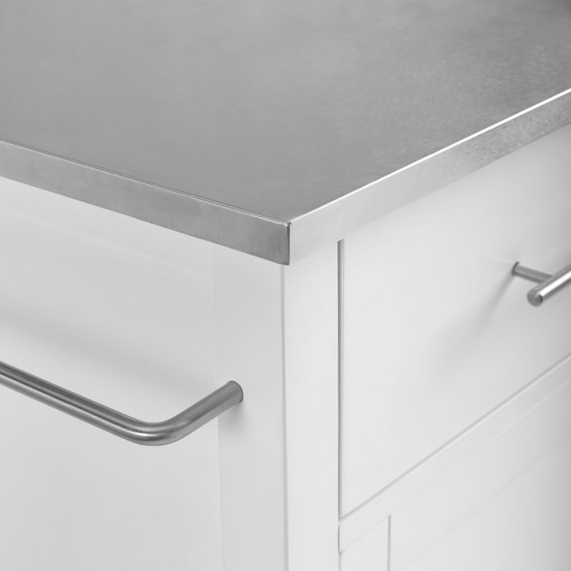 Îlot de cuisine Cortland, Blanc, Acier Inoxydable