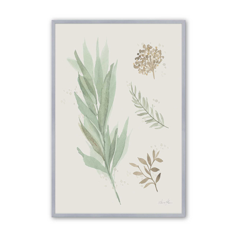 «Earthy Greens in Bloom I», Encadrement de coin ouvert en chrome poli, H 15,25 po x l 12,25 po