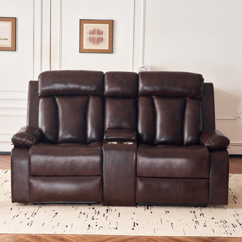Causeuse inclinable électrique avec console - Causeuse inclinable double 70,9 po avec chauffage et massage, cuir, Brun