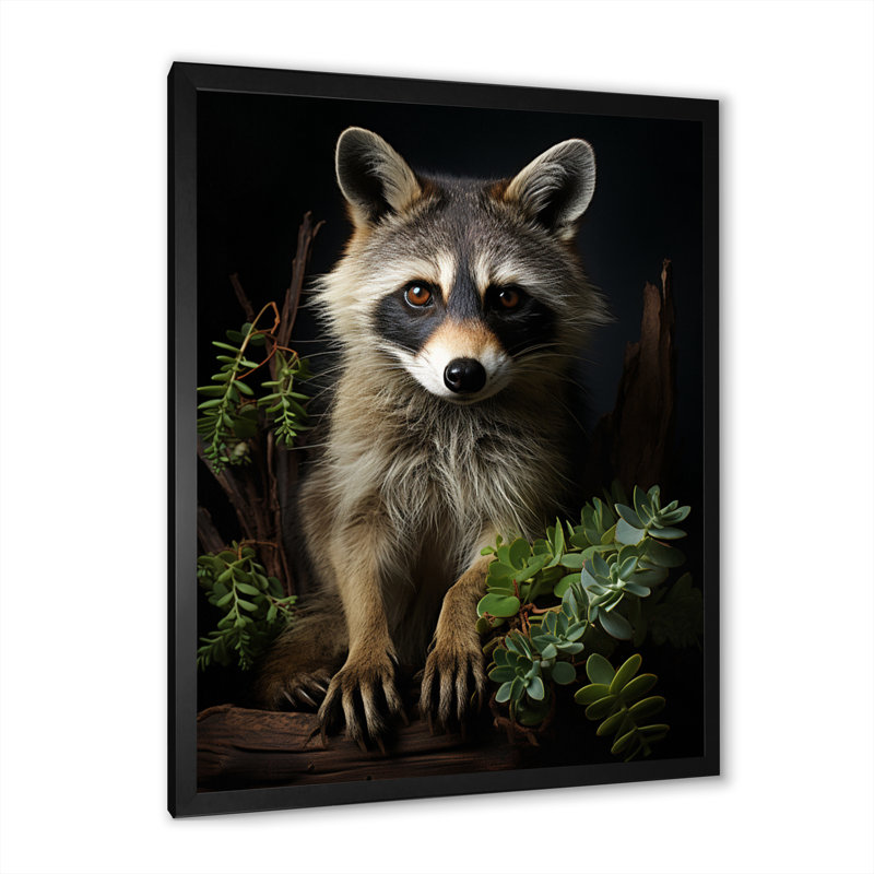 «Vibrant Raccoon Portrait I» sur toile, Cadre photo noir, H 20 po x l 12 po x P 1 po