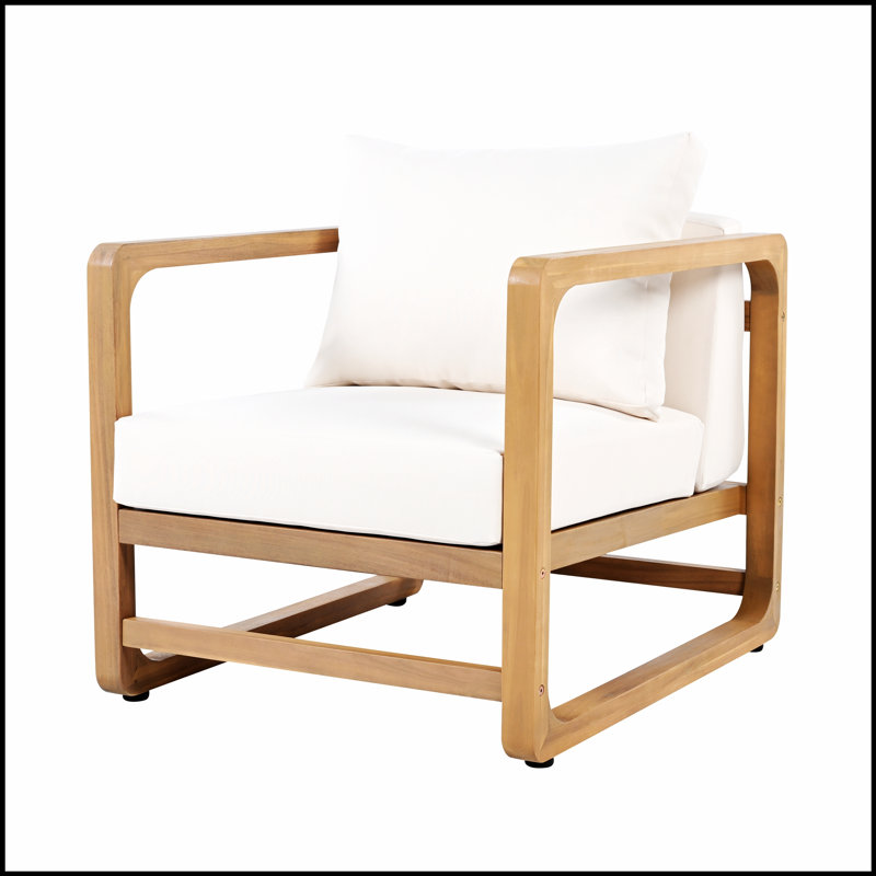 Chaise longue d'extérieur en bois d'acacia durable avec siège surdimensionné et coussins blancs moelleux pour un confort ultime