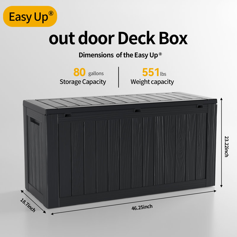 80Gallons Water Resistant Resin Lockable Deck Box, Black