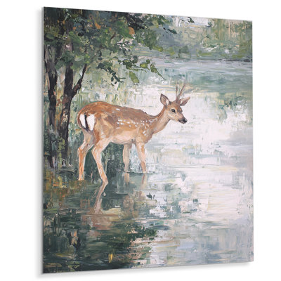 Deer By The Lake Countryside I - Animals Metal Wall Art, Deer Metal Print