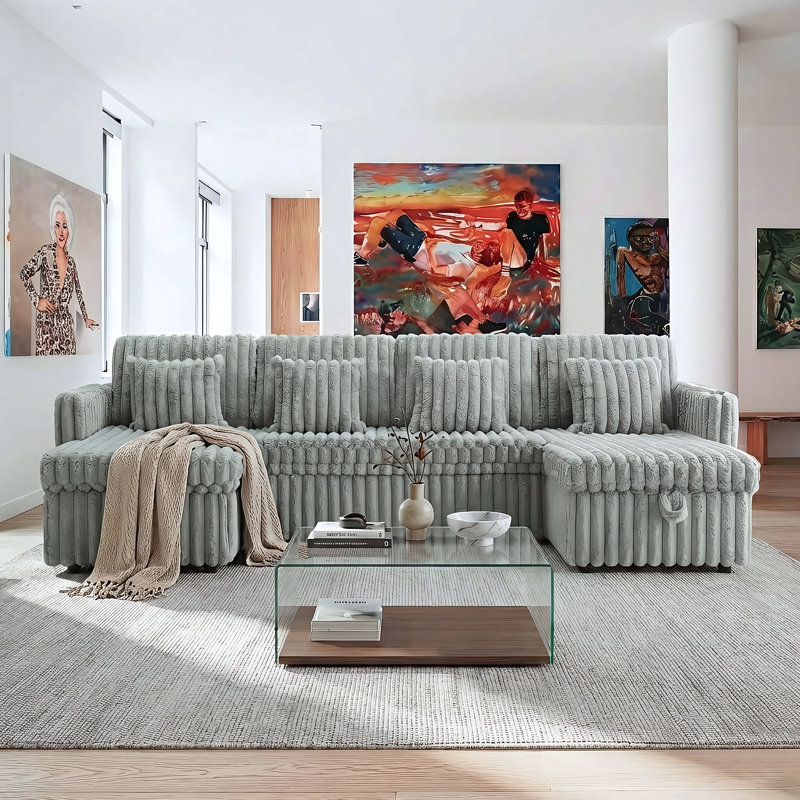 Rafael 107" Plush U-Shaped Pull-Out Sleeper Storage Sectional Sofa