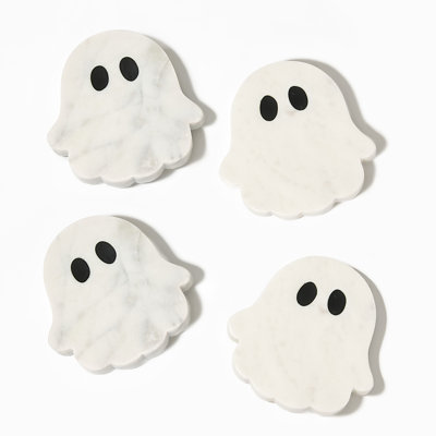 Ensemble de sous-verres Halloween en marbre blanc et résine Halloween