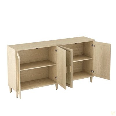 70" Rattan Buffet Cabinet With Storage, 4-Door Sideboard Buffet Cabinet With Adjustable Shelves For Kitchen, Living Room And Dining Room, Easy Assembl by Bay Isle Home