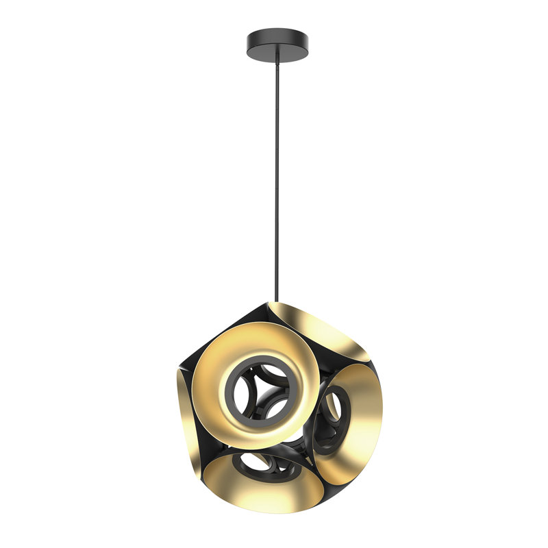 Luminaire suspendu géométrique unique à 12 lumières Magellan, Noir / doré, 23.13"