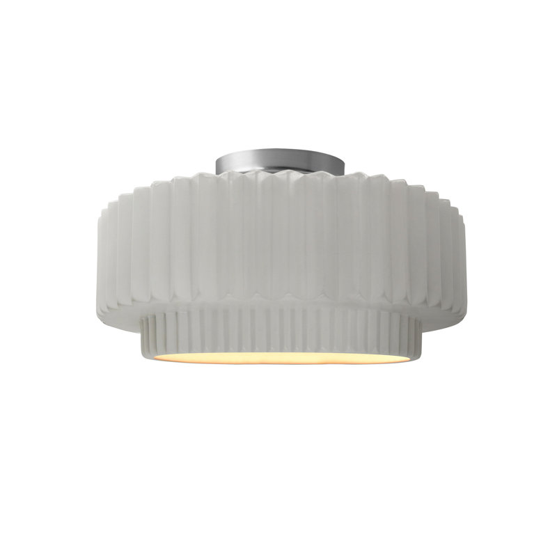 Radiance Ceramic Pleated Semi-Flush Mount, Bisque, Brushed Nickel, 7" H x 12" W x 12" D
