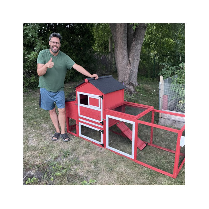 Mobile Chicken Coop with Wheels & Nesting Box for Outdoor, Expandable Chicken House with Leakproof Pull-Out Tray and UV-Resistant Roof Panel - Red