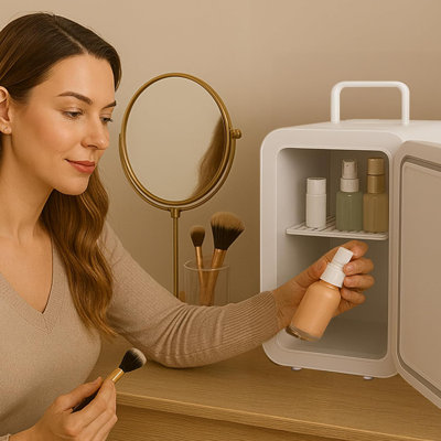 OVENTE Mini Fridge, 4L Capacity Fits 6 Can Beverages, Portable Personal Refrigerator and Small Cooler for Skin Care, Cosmetics or Food, Ideal for Bedr on Fridge.com