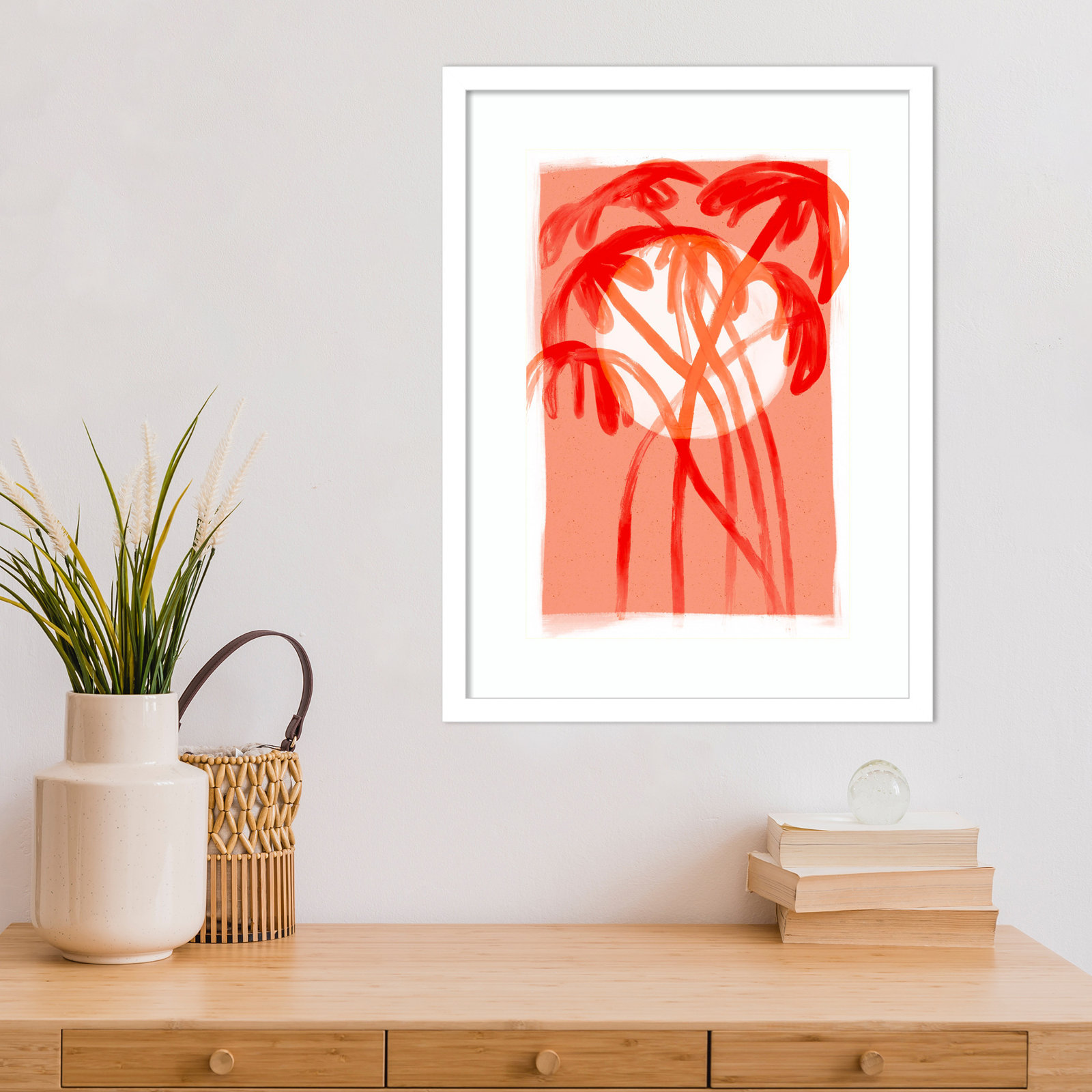 Galya "Palms at Sunset" Print by Treechild, White, 21" H x 16" W