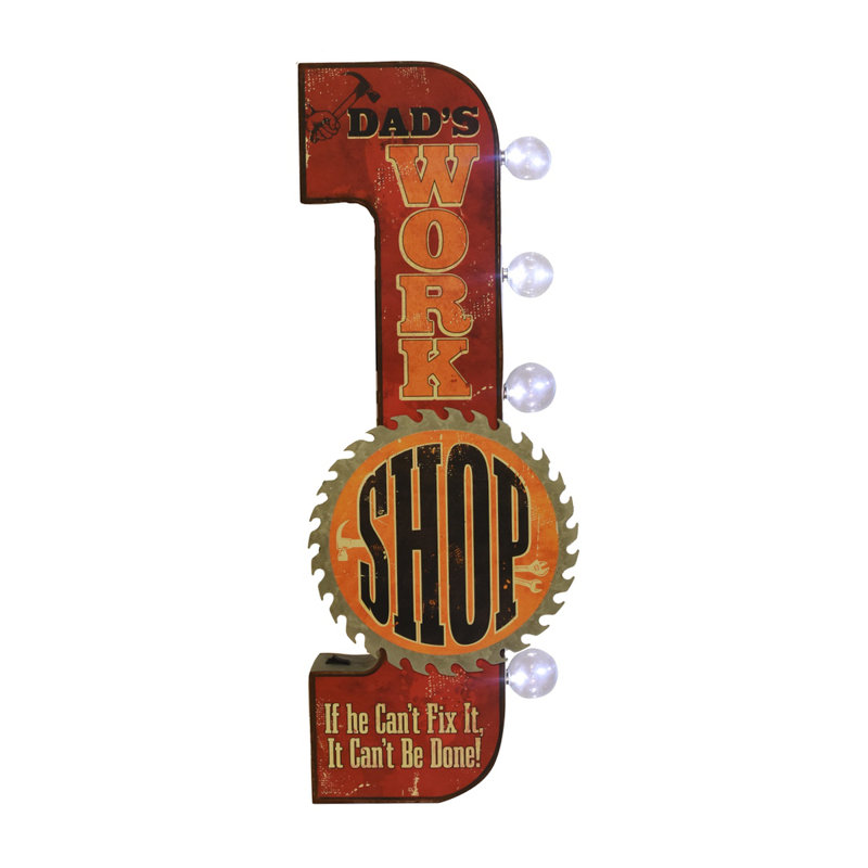 Métal illuminé papas atelier plaque d'étain LED maison garage 3D art mural homme cave boutique décor