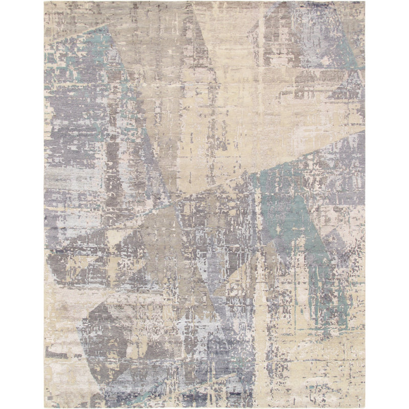 Hand Knotted Wool and Viscose Abstract Indoor Rug, Rectangle 9'11" x 13'9"