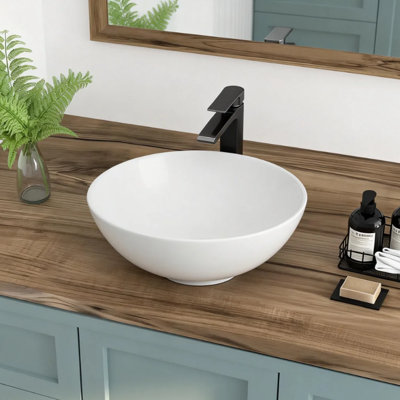 16" L x 16" W Bathroom Vessel Sink White Ceramic Bathroom Sink Circular Above Counter Bathroom Vanity Sink