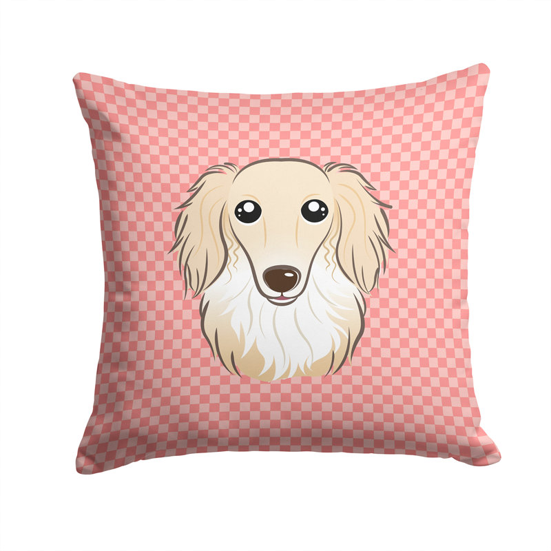 Coussin décoratif intérieur/extérieur teckel à long crème teckel damier, H 18 po x l 18 po x P 5,5 po, Rose
