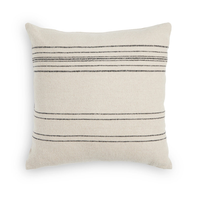 Beige and Black Striped Square Linen Blend Throw Pillow