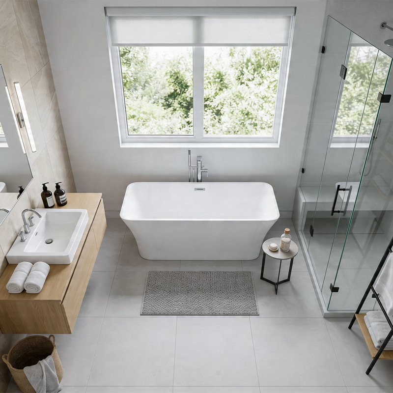 67" x 32" Freestanding Soaking Acrylic Bathtub