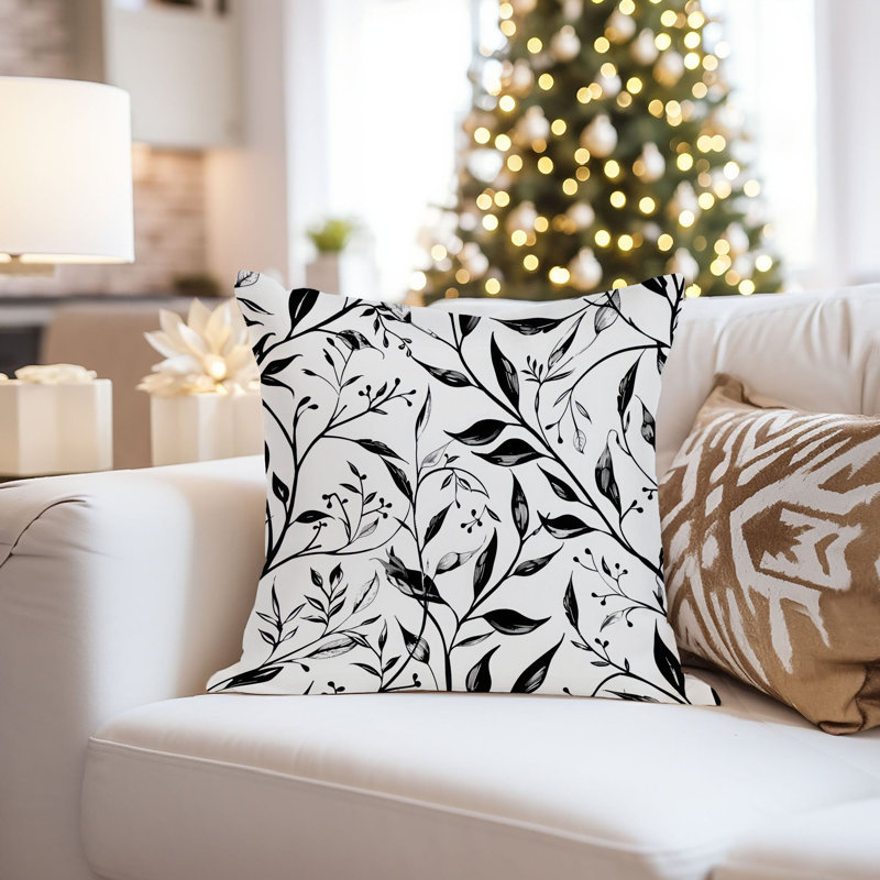 Botanical Pattern Black & White VIII Leaves, 18"H x 18"W