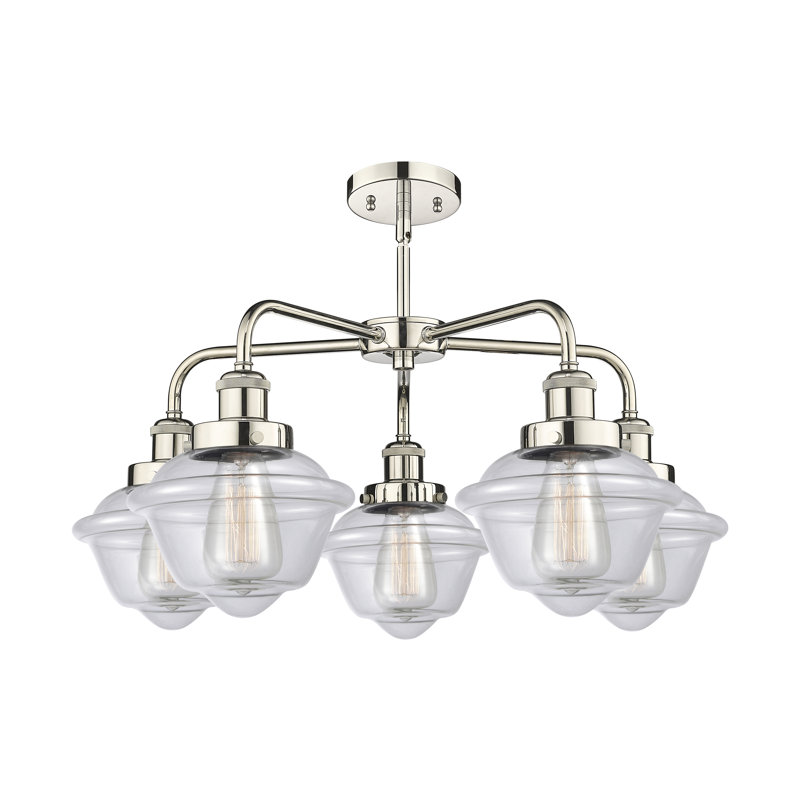 Grourke 5 - Light Glass Dimmable Chandelier, Clear, Polished Nickel