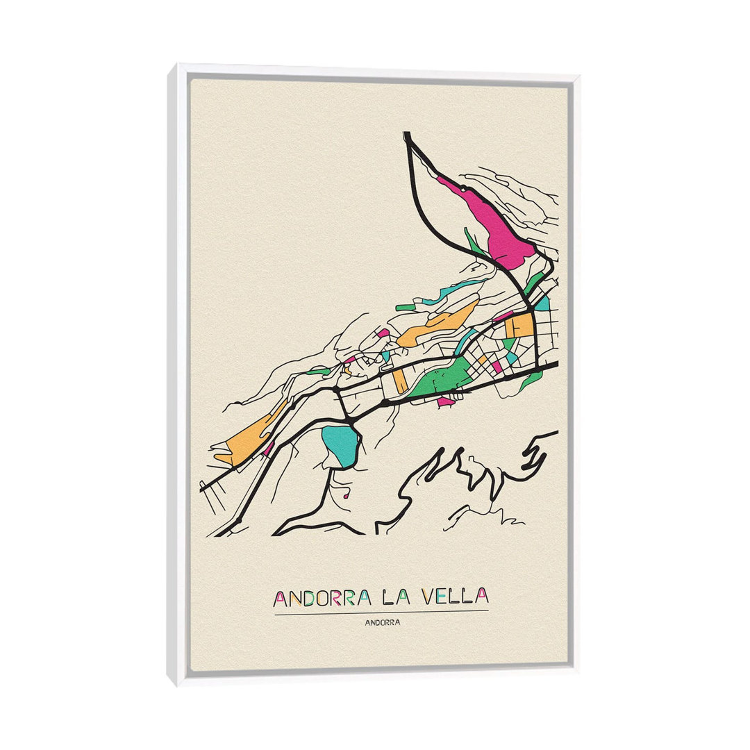 Andorra La Vella, Andorra Map by Ayse Deniz Akerman - Print on Canvas