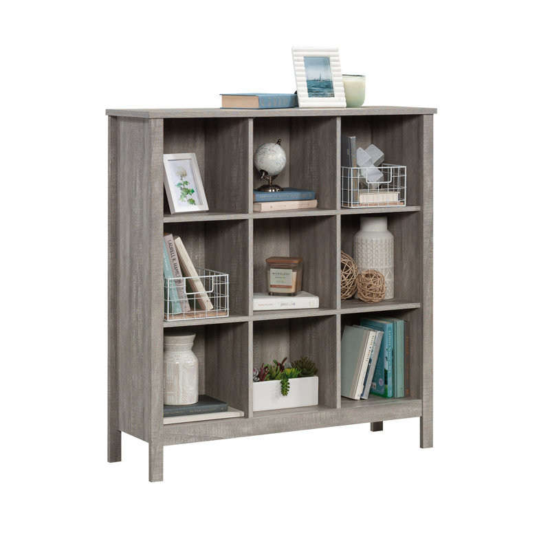 Engineered Wood Transitional Bookcase With 9-Cube, Gray, Gray