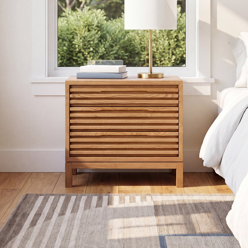 Finnian 28'' W Solid Wood Nightstand, Light Oak