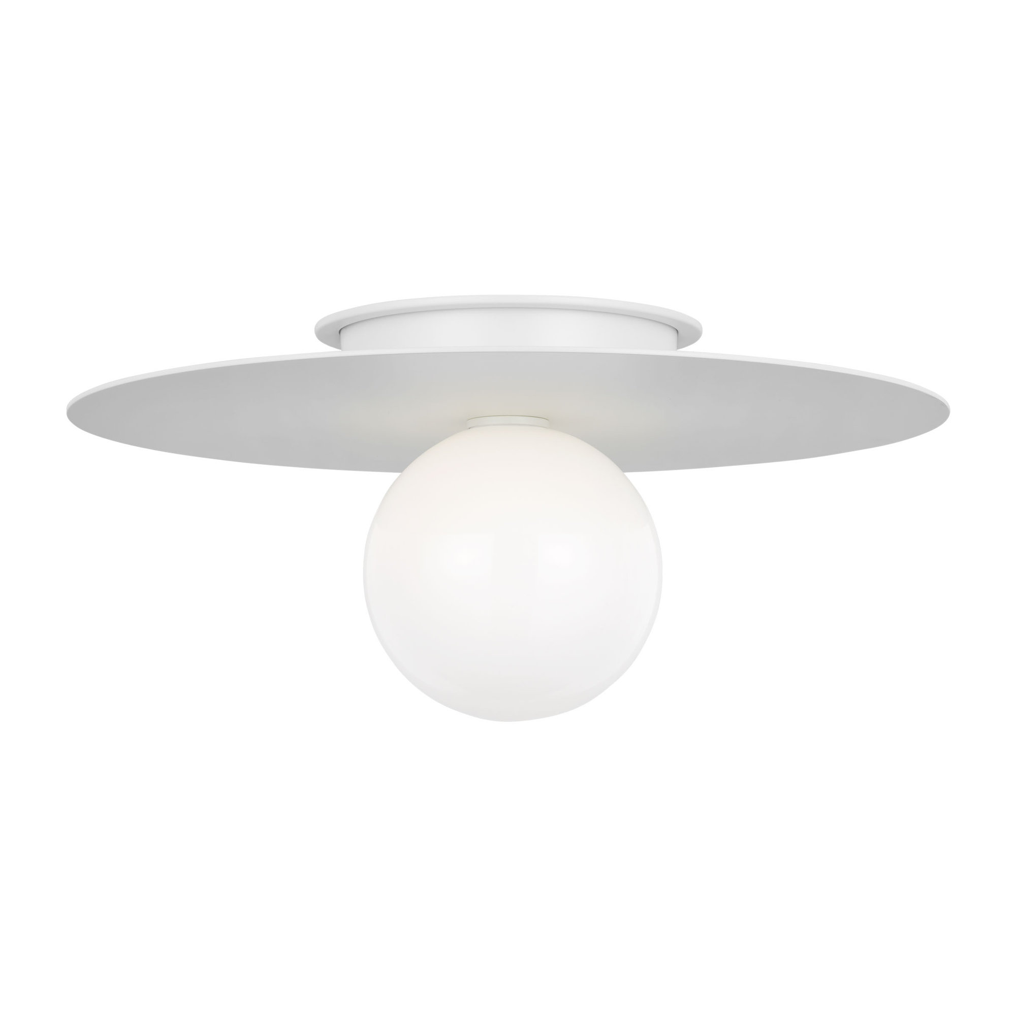 Single Light Milk Glass Shade Flush Mount, 7.875" H x 17.5" W x 17.5" D