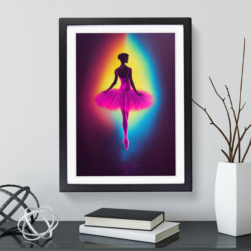 Neon Ballerina - Wall Art, Black Framed, 64cm H x 46cm W x 2cm D