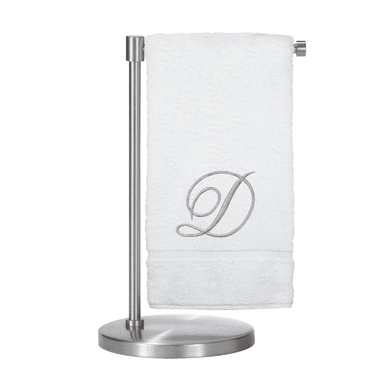 Serviettes de bain monogrammées - ensemble de 1 - lettre en script, Blanc / argenté, D