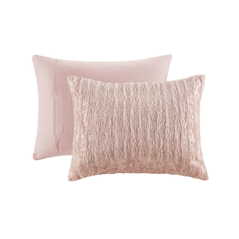Blush and Gold Twin XL Faux Fur Duvet Cover Set