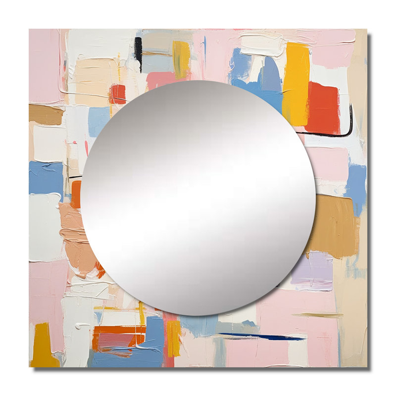 Pensées éphémères de Colorfields I - art abstrait de miroir mural de salon carré, 29 po x 29 po