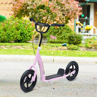 HOMCOM Kick Scooter For Kids 5-12 Years Old, Big Wheel Kids Scooter With Adjustable Height Handlebar, Non-Slip Footplate, Rear Brake