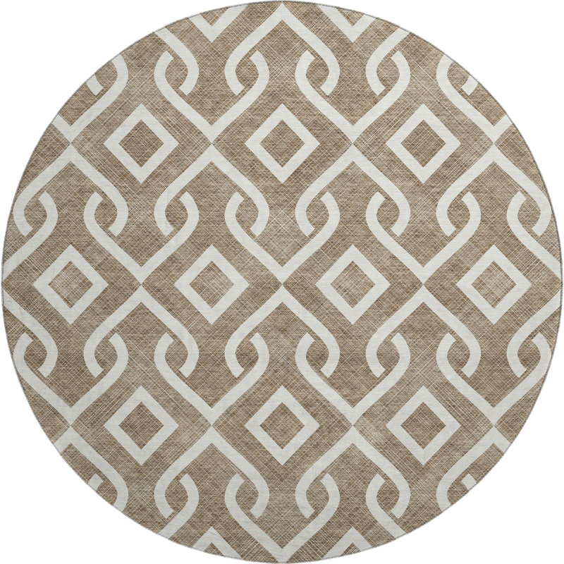 Premium Machine Washable Cerrito Brown Rug, Round 8'