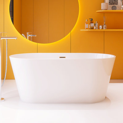 59" Freestanding Soaking Acrylic Bathtub With Chrome Toe-Tap Drain