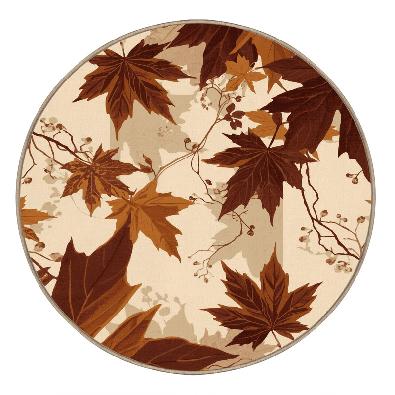 Tapis floral beige lavable à la machine Ortmund Vine, Rond 7 pi