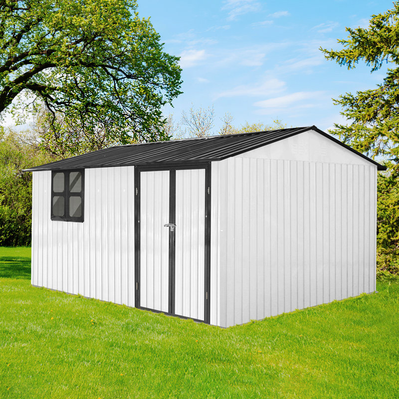 Remise de jardin en métal, remise extérieure avec fenêtre, Beige/White