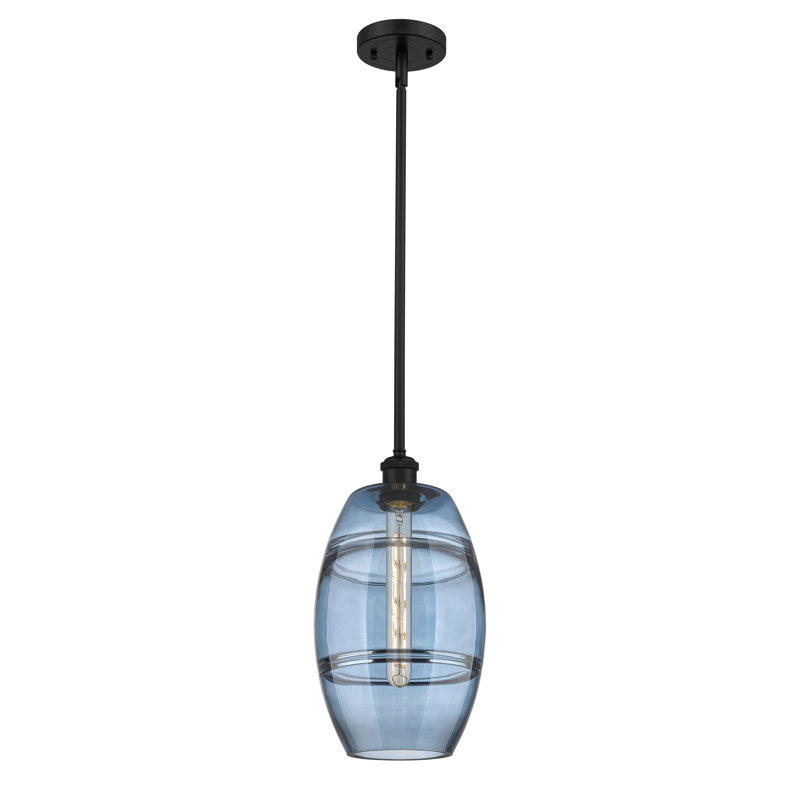 Luminaire suspendu à 1 tige Ballston Bettylou-516-G557, H 9,88 po x l 8 po x P 8 po, Bleu princesse, Noir mat