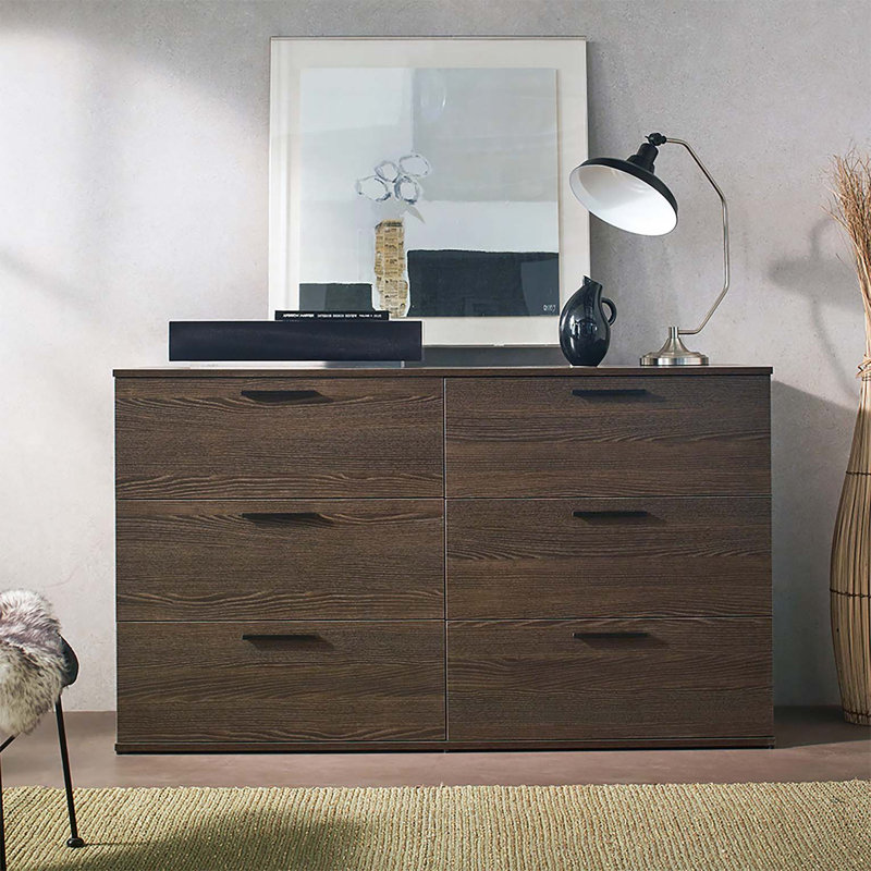 Commode jumbo à six tiroirs Morgan, 36.3" H x 63" W x 22.4" D, Brun