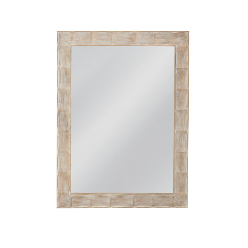 Whitewash Rectangular Rubberwood Wall Mirror with Glass