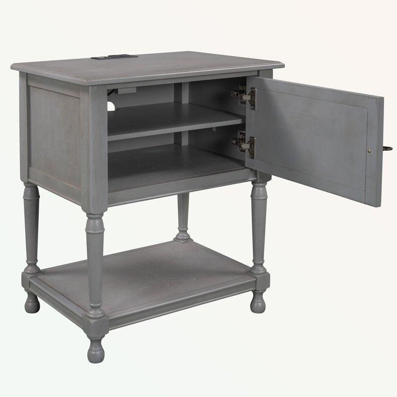 Table de chevet en bois massif Ambere, Gris