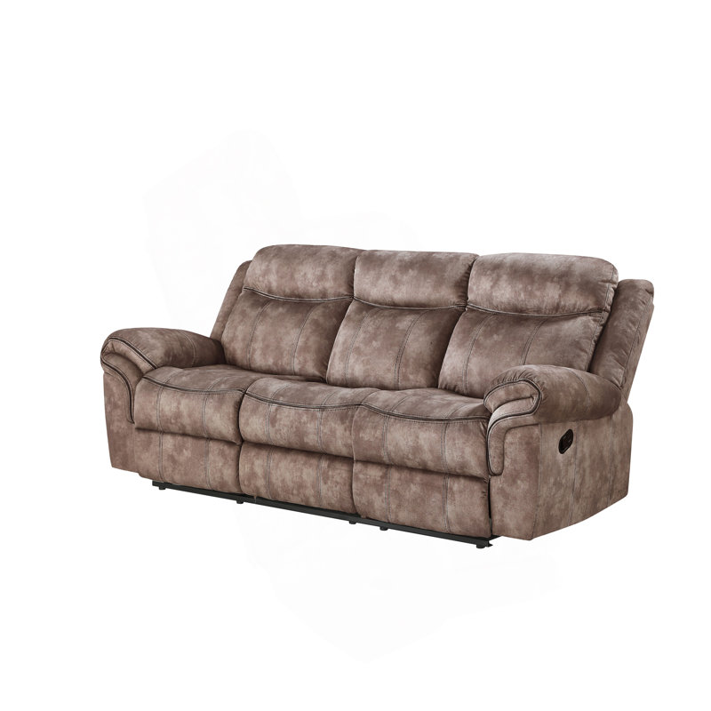 Zubaida Two Tone Chocolate Velvet Recliner Sofa W/USB Port & Drop Down Table