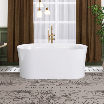 59" Glossy White Acrylic Freestanding Soaking Bathtub