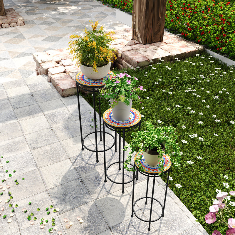Alexis Round Ceramic Top Plant Stand Set