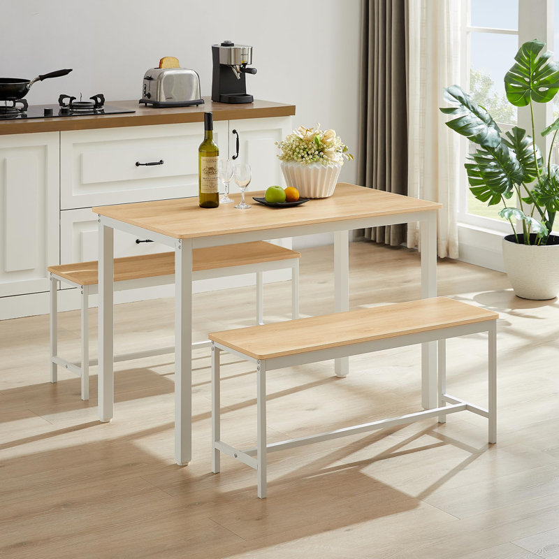 Ensemble de table de salle à manger pour 4 personnes, ensemble de table de salle à manger avec 2 bancs, ensemble de chaises de salle à manger 3 pièces pour coin-repas